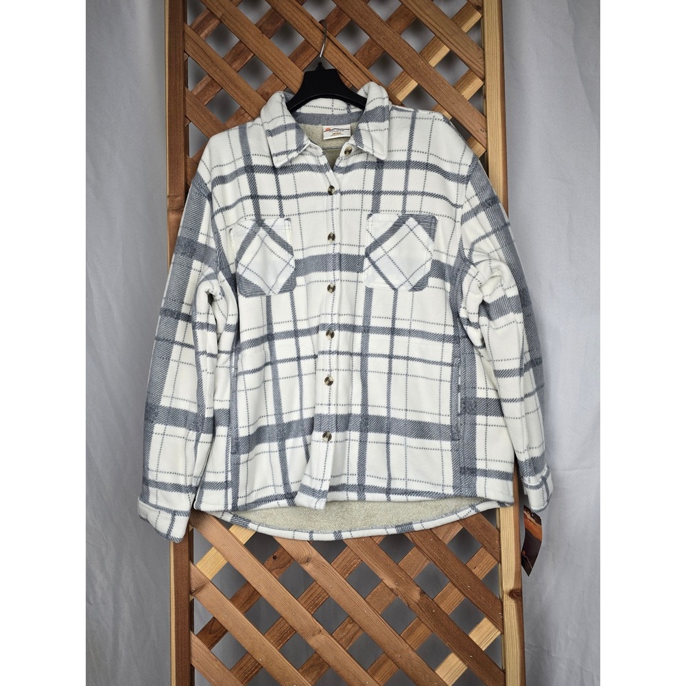 Halifax Traders Sherpa Lined Shacket Womens XL Grey Plaid Fleece - New